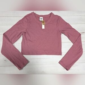 Pink Victoria's Secret Mauve Rib Long Sleeve Crop Top Large - New With Tags